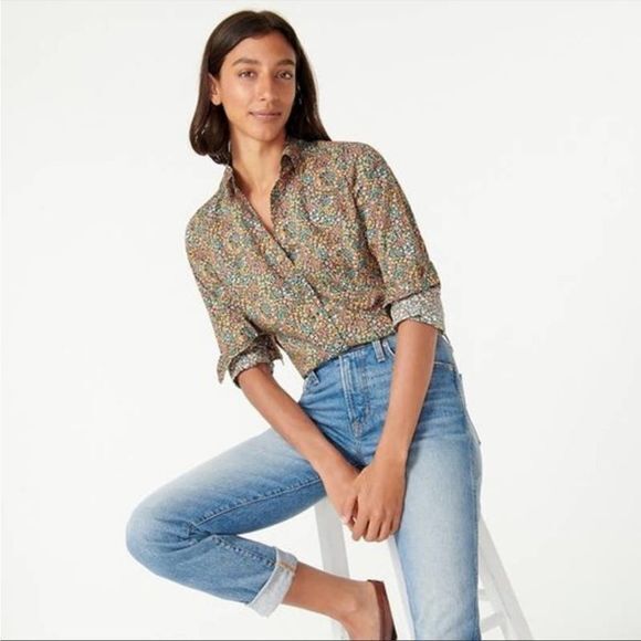 J Crew Liberty of London Little Marquess Floral Print Perfect Shirt Blouse Sz 6