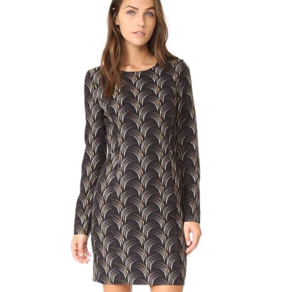 Black Halo Lively Moonglow Geometric Print Long Sleeve Mini Sheath Dress Size 12