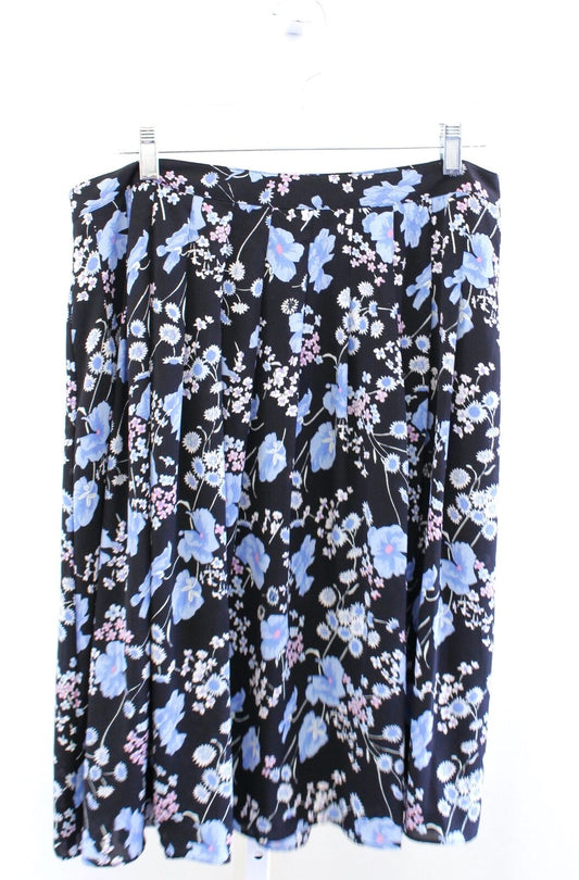 NWT $109 Talbots Pleated Wildflowers Floral Print Midi Skirt Size 14 Black Blue