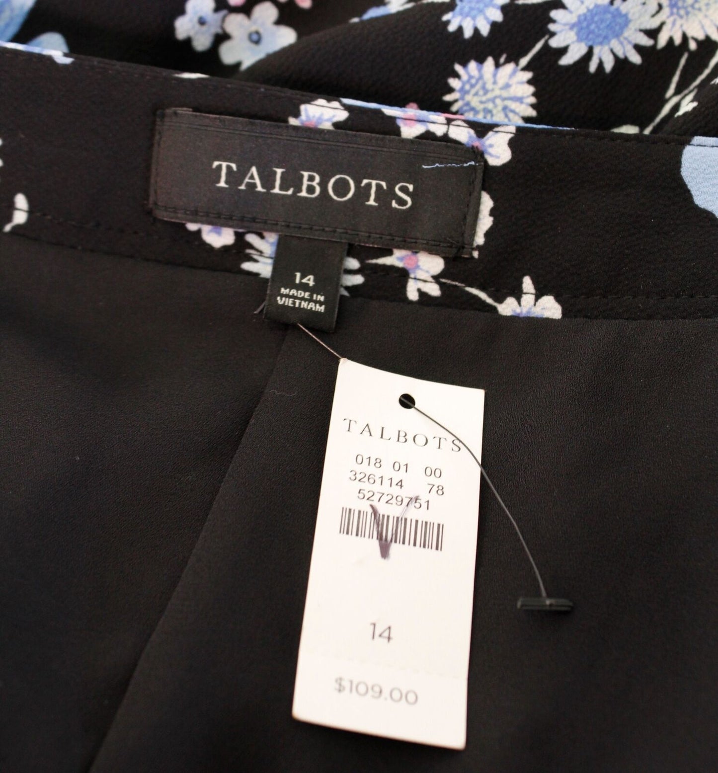 NWT $109 Talbots Pleated Wildflowers Floral Print Midi Skirt Size 14 Black Blue
