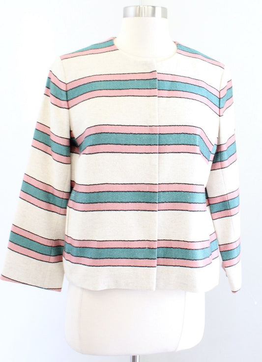 Weekend Max Mara Natural Beige Striped Blazer Jacket Size 8 Teal Pink Hemp