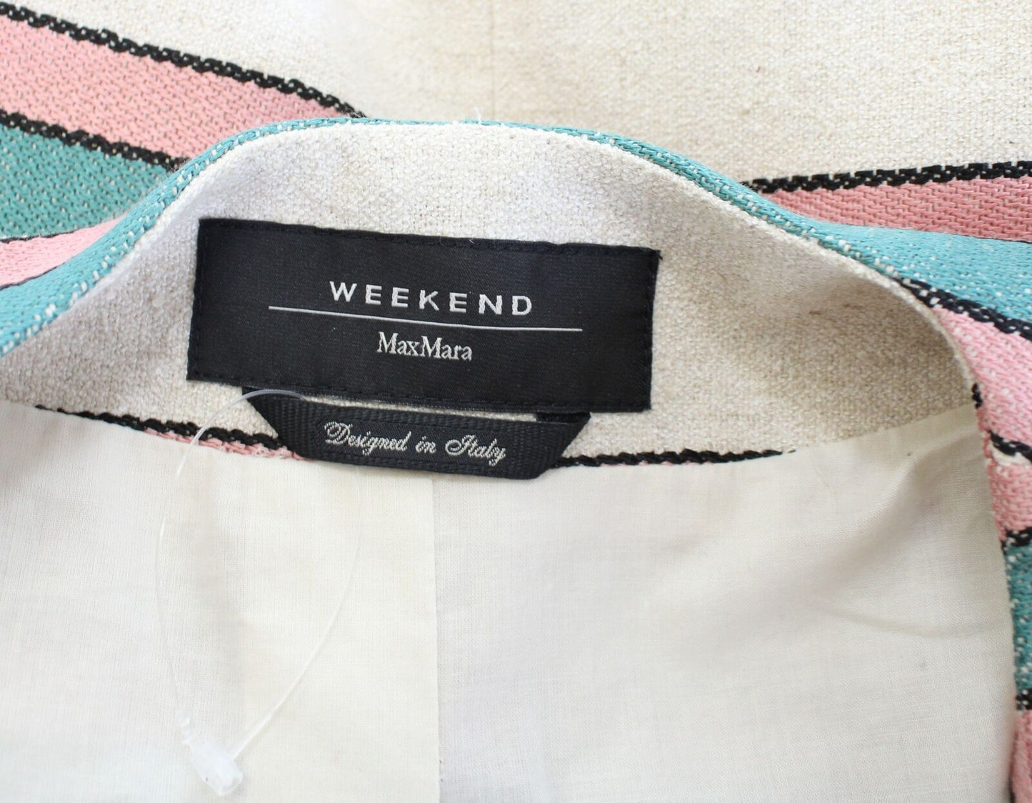 Weekend Max Mara Natural Beige Striped Blazer Jacket Size 8 Teal Pink Hemp