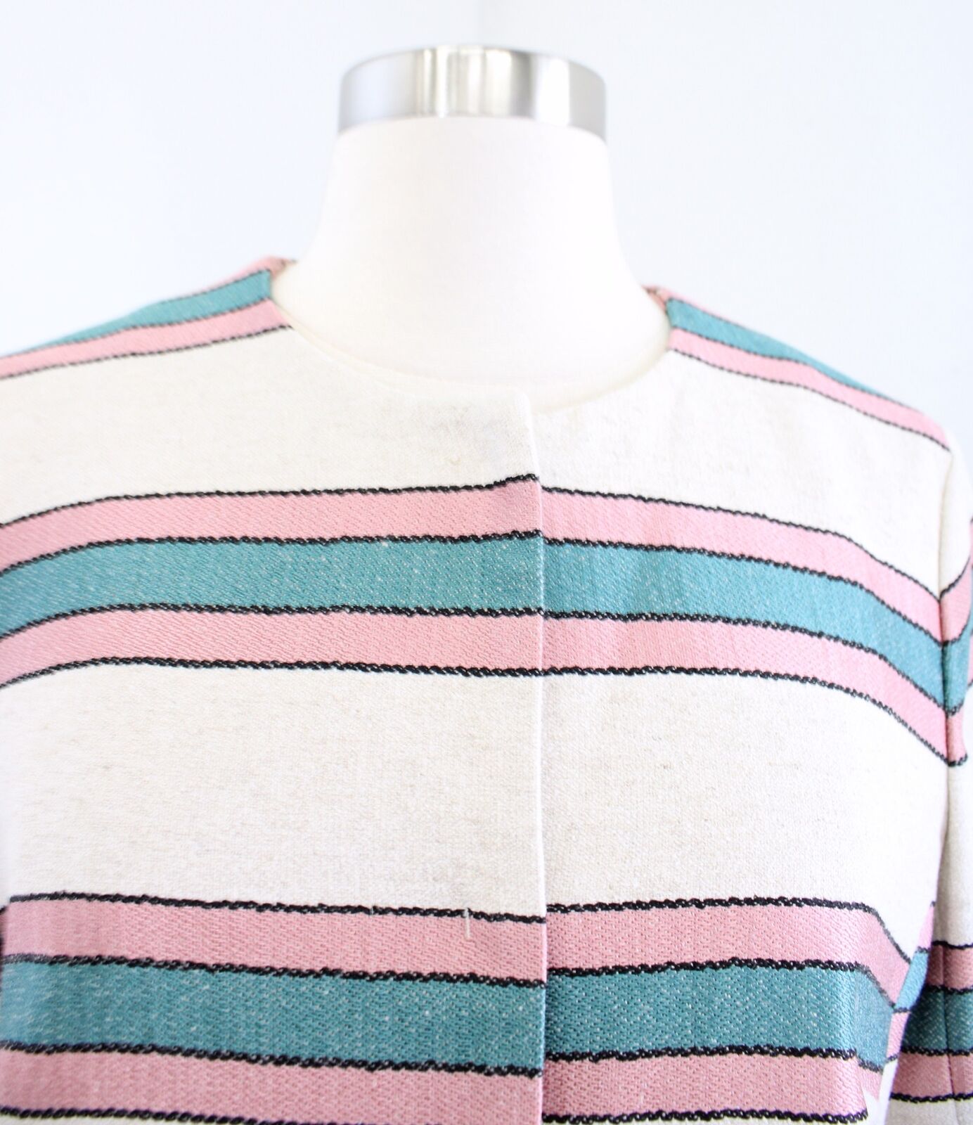 Weekend Max Mara Natural Beige Striped Blazer Jacket Size 8 Teal Pink Hemp