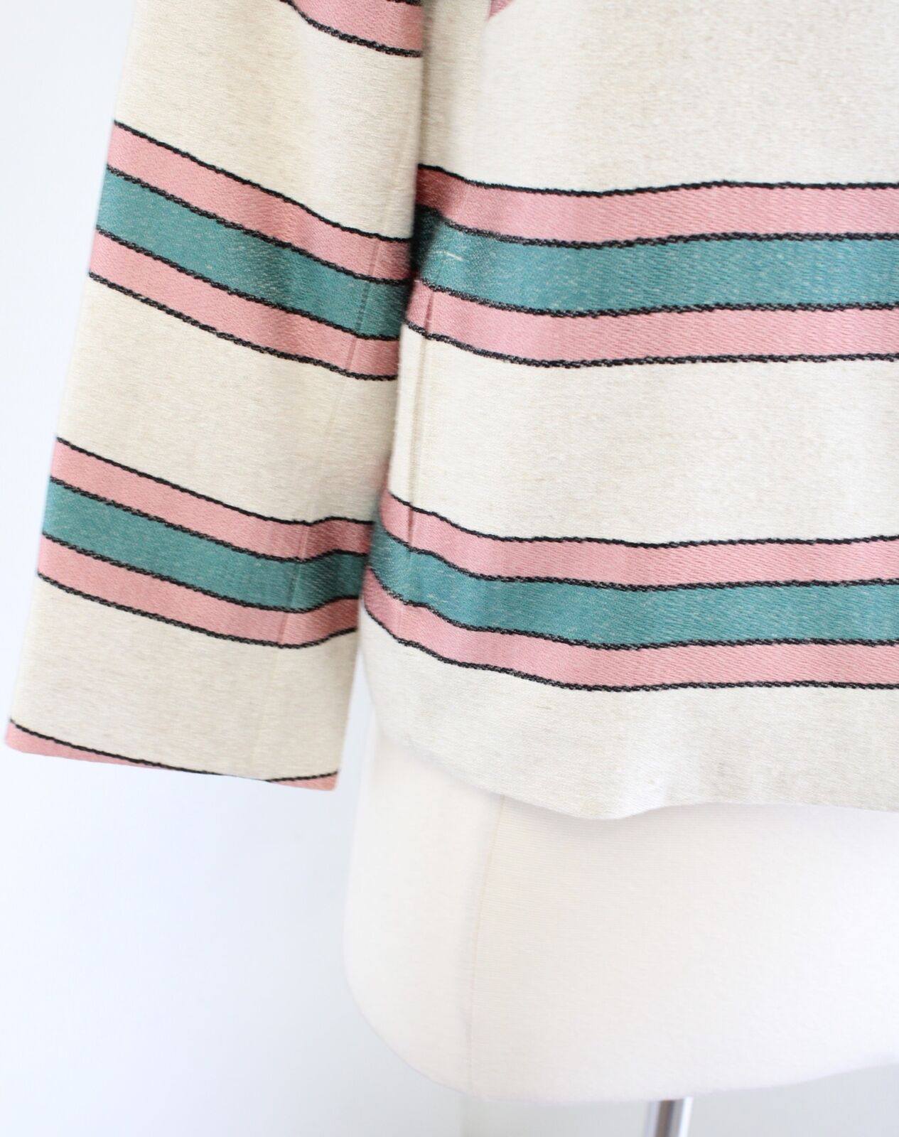 Weekend Max Mara Natural Beige Striped Blazer Jacket Size 8 Teal Pink Hemp