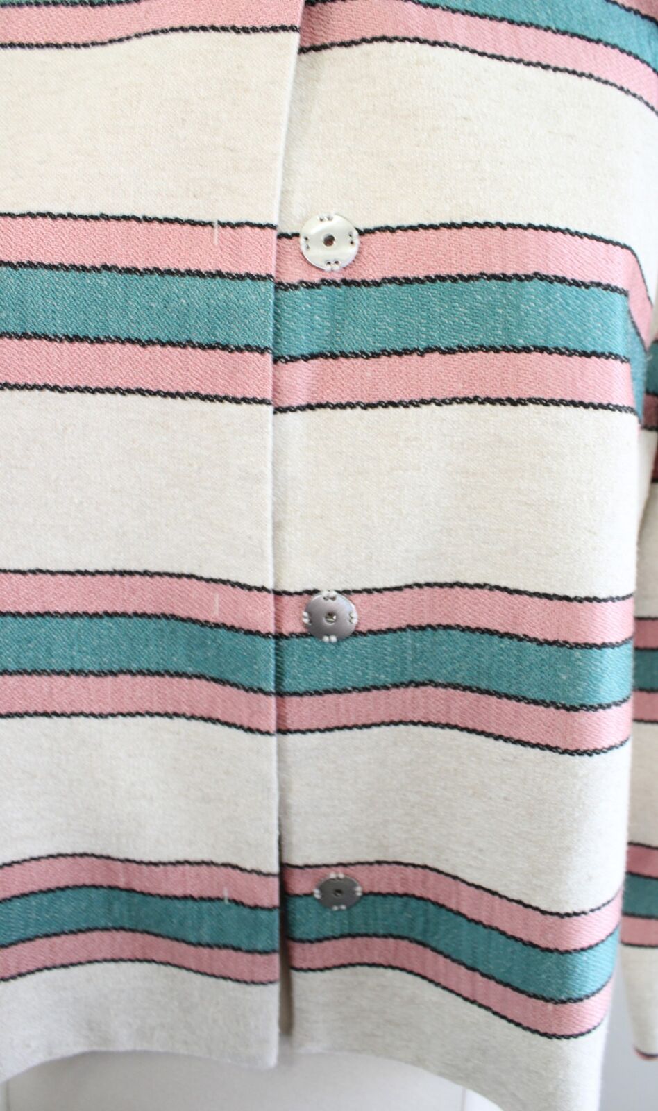 Weekend Max Mara Natural Beige Striped Blazer Jacket Size 8 Teal Pink Hemp