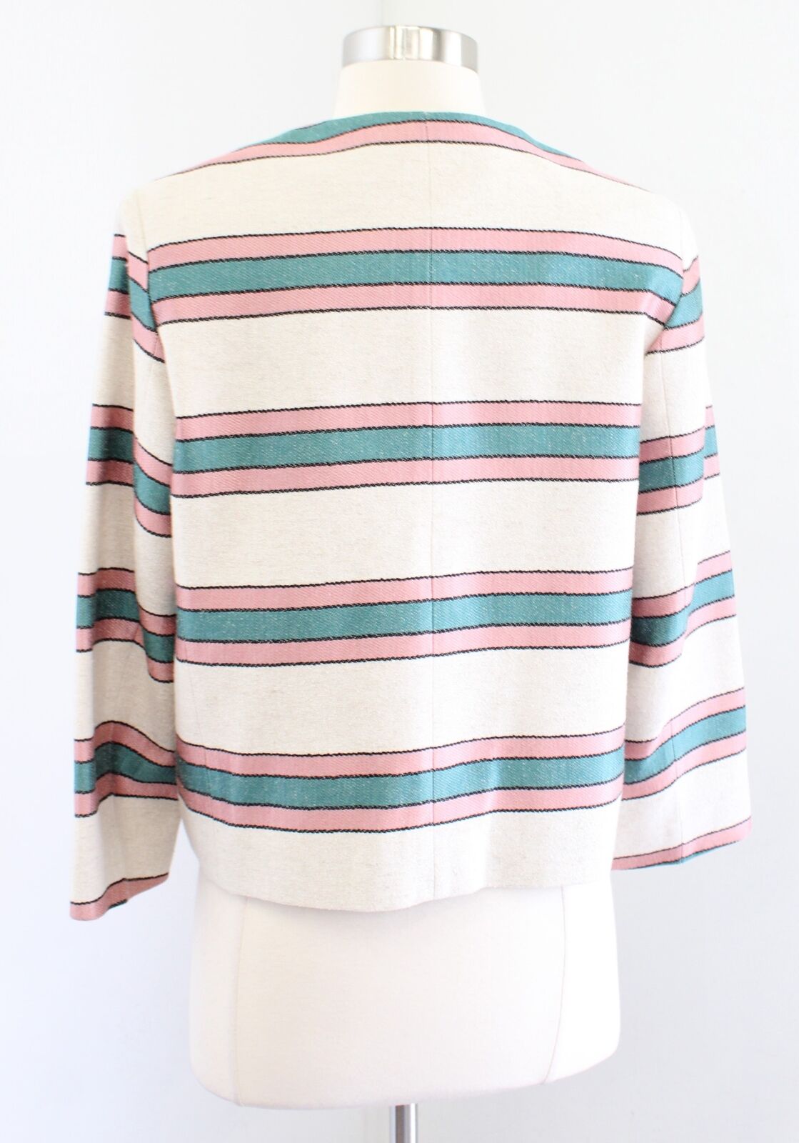 Weekend Max Mara Natural Beige Striped Blazer Jacket Size 8 Teal Pink Hemp