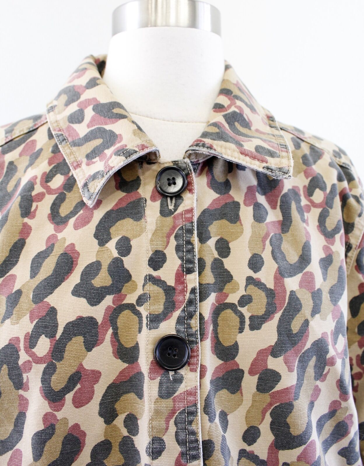 Veronica Beard Jeans Mercer Leopard Animal Print Military Denim Jacket Size XL