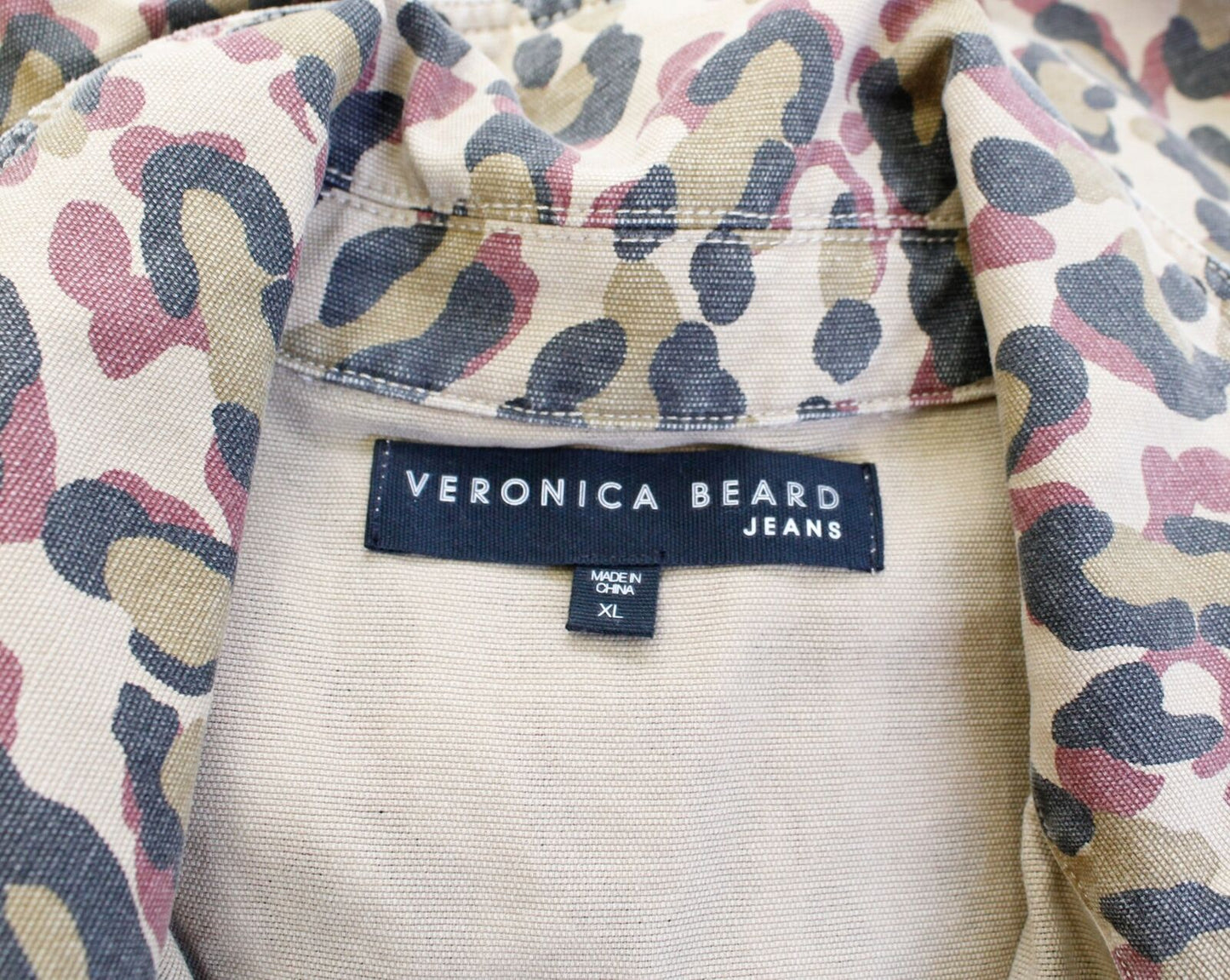 Veronica Beard Jeans Mercer Leopard Animal Print Military Denim Jacket Size XL
