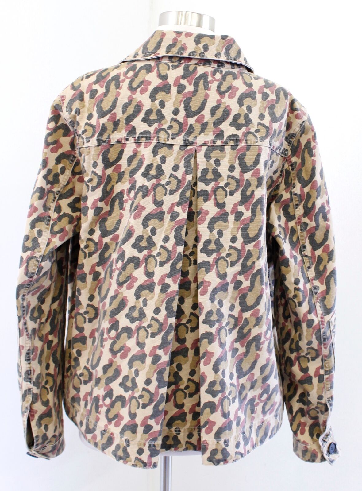 Veronica Beard Jeans Mercer Leopard Animal Print Military Denim Jacket Size XL