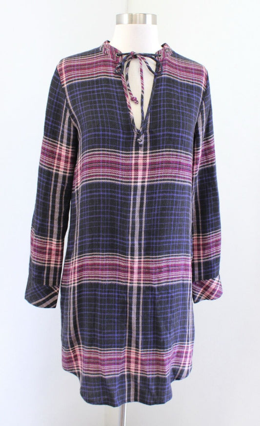 Cloth and Stone Anthropologie Versify Plaid Tie Tunic / Mini Dress Size XS Black