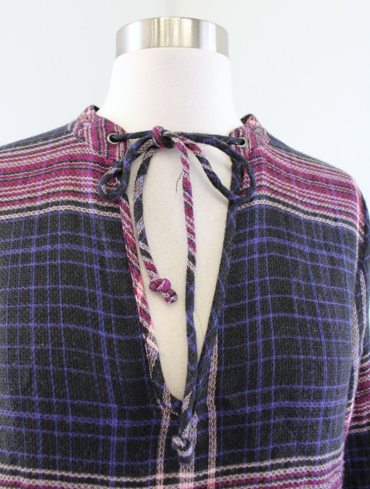 Cloth and Stone Anthropologie Versify Plaid Tie Tunic / Mini Dress Size XS Black