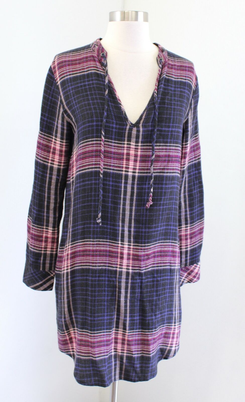 Cloth and Stone Anthropologie Versify Plaid Tie Tunic / Mini Dress Size XS Black
