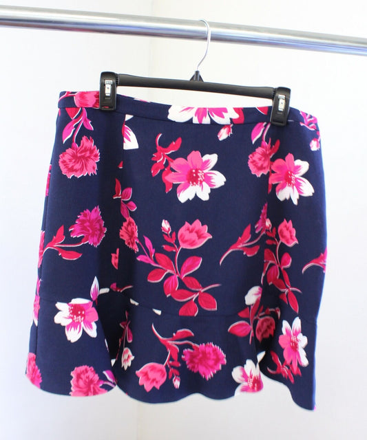 NWT Draper James Darlington Floral Flounce Hem Skirt Size 14 Navy Blue Pink