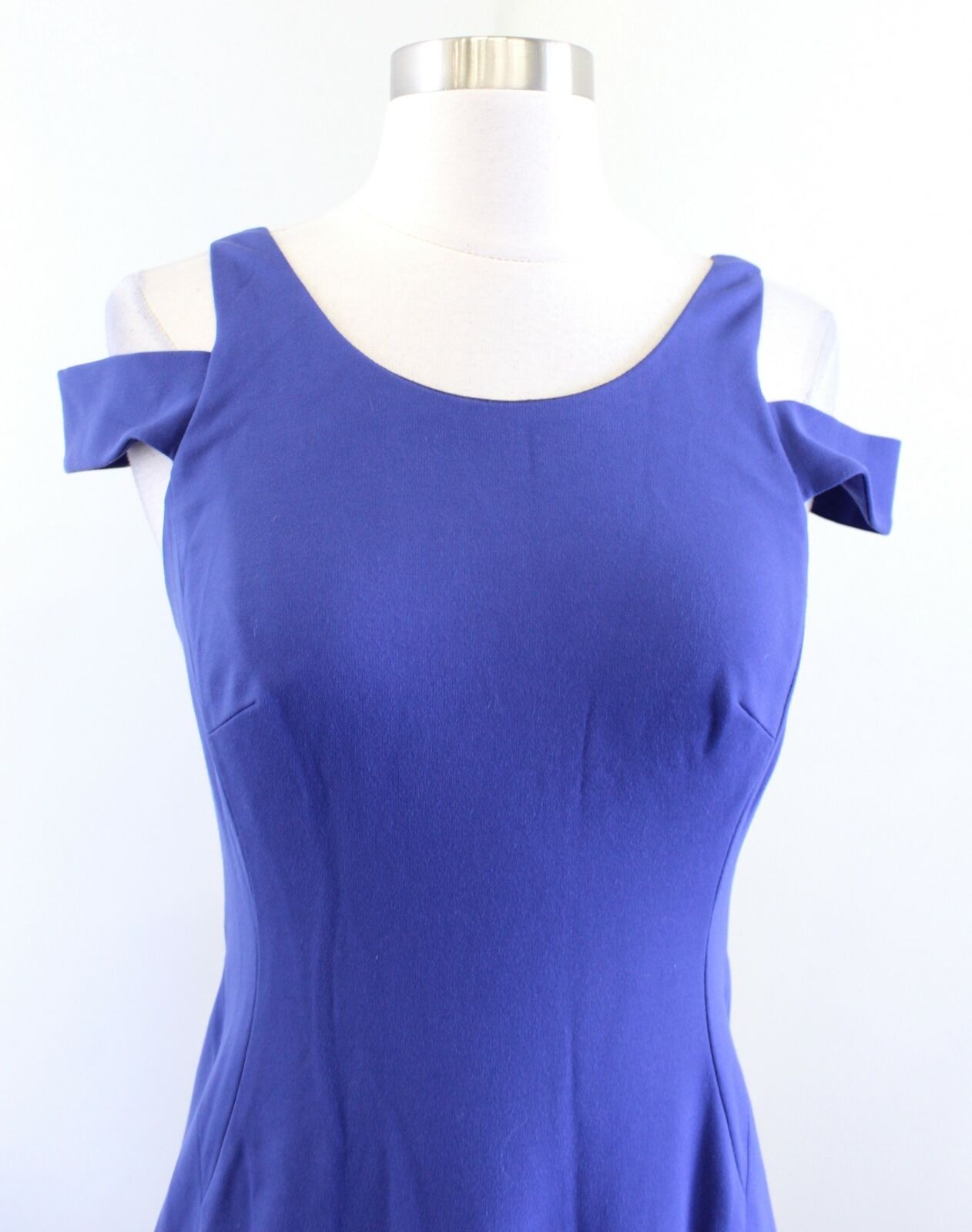 Rebecca Taylor Blue Ponte Knit Cold / Off the Shoulder Flounce Hem Dress Size 2