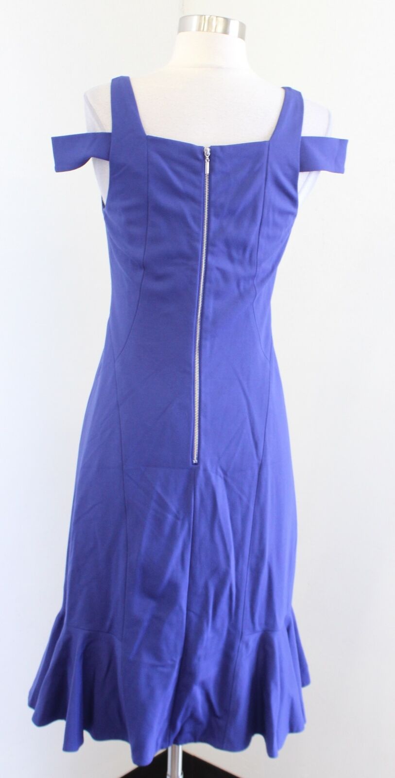 Rebecca Taylor Blue Ponte Knit Cold / Off the Shoulder Flounce Hem Dress Size 2