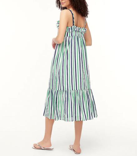 NWT J Crew Factory Striped Ruffle Tiered Maxi Cover Up Dress Size XS Beach Green