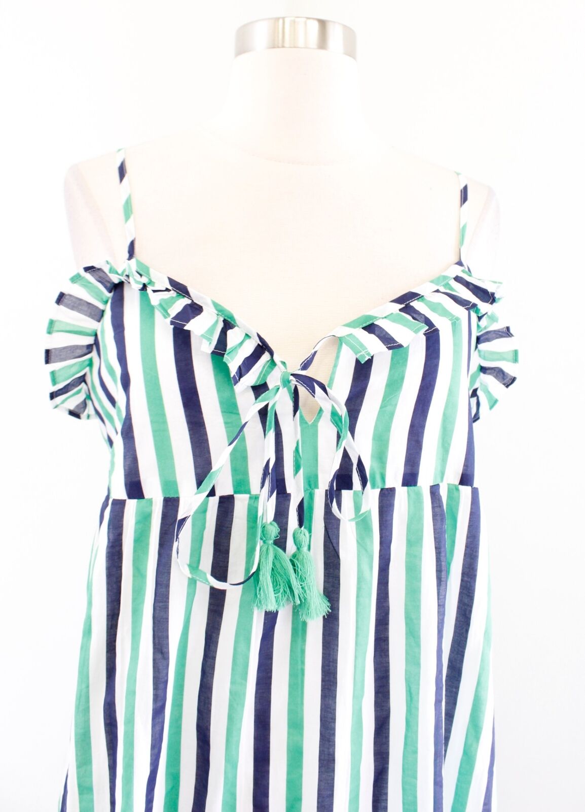 NWT J Crew Factory Striped Ruffle Tiered Maxi Cover Up Dress Size XS Beach Green