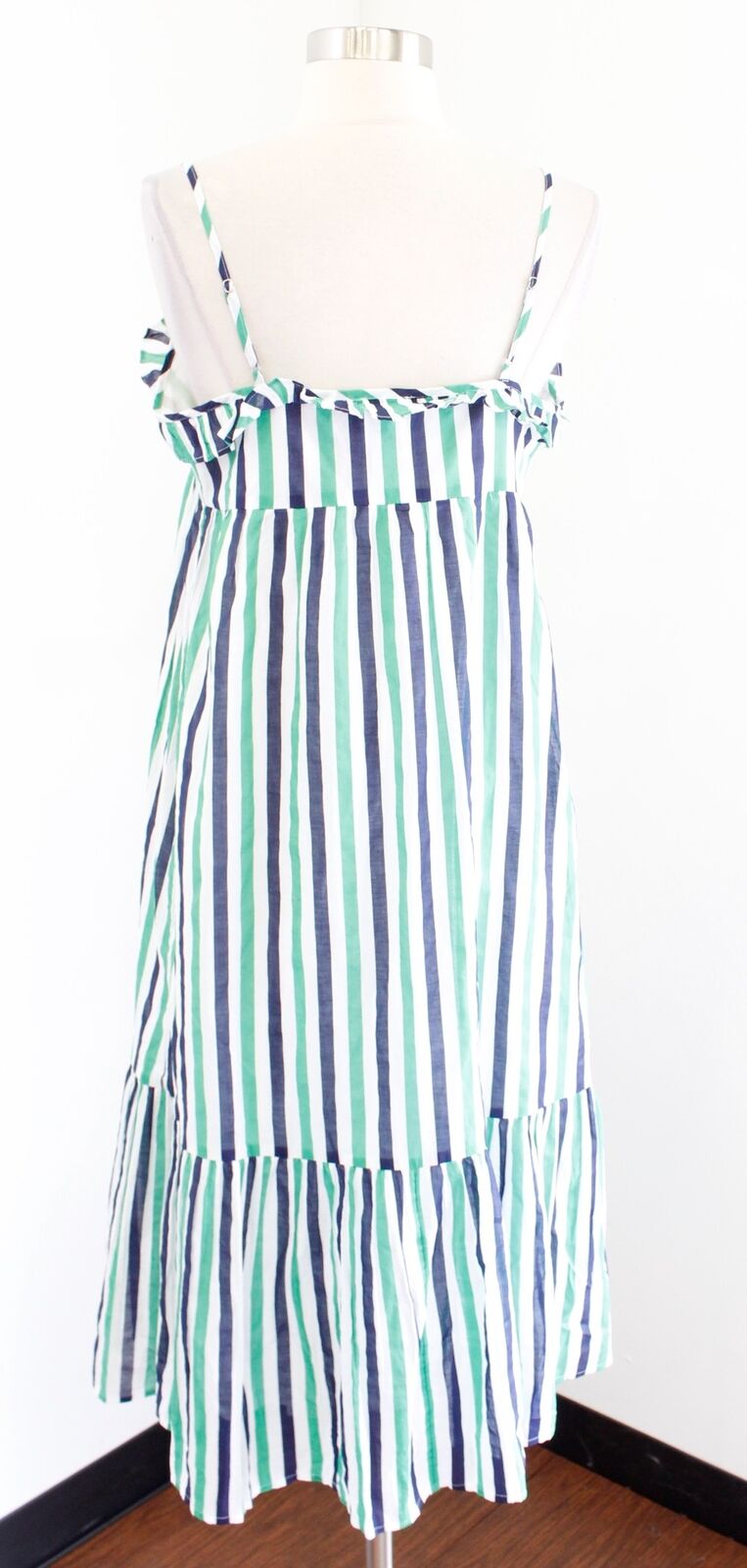 NWT J Crew Factory Striped Ruffle Tiered Maxi Cover Up Dress Size XS Beach Green