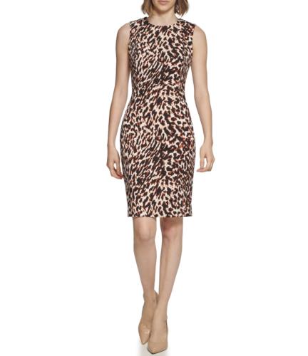 Calvin Klein Womens Cheetah Print Sleeveless Sheath Dress Size 4 Career Black