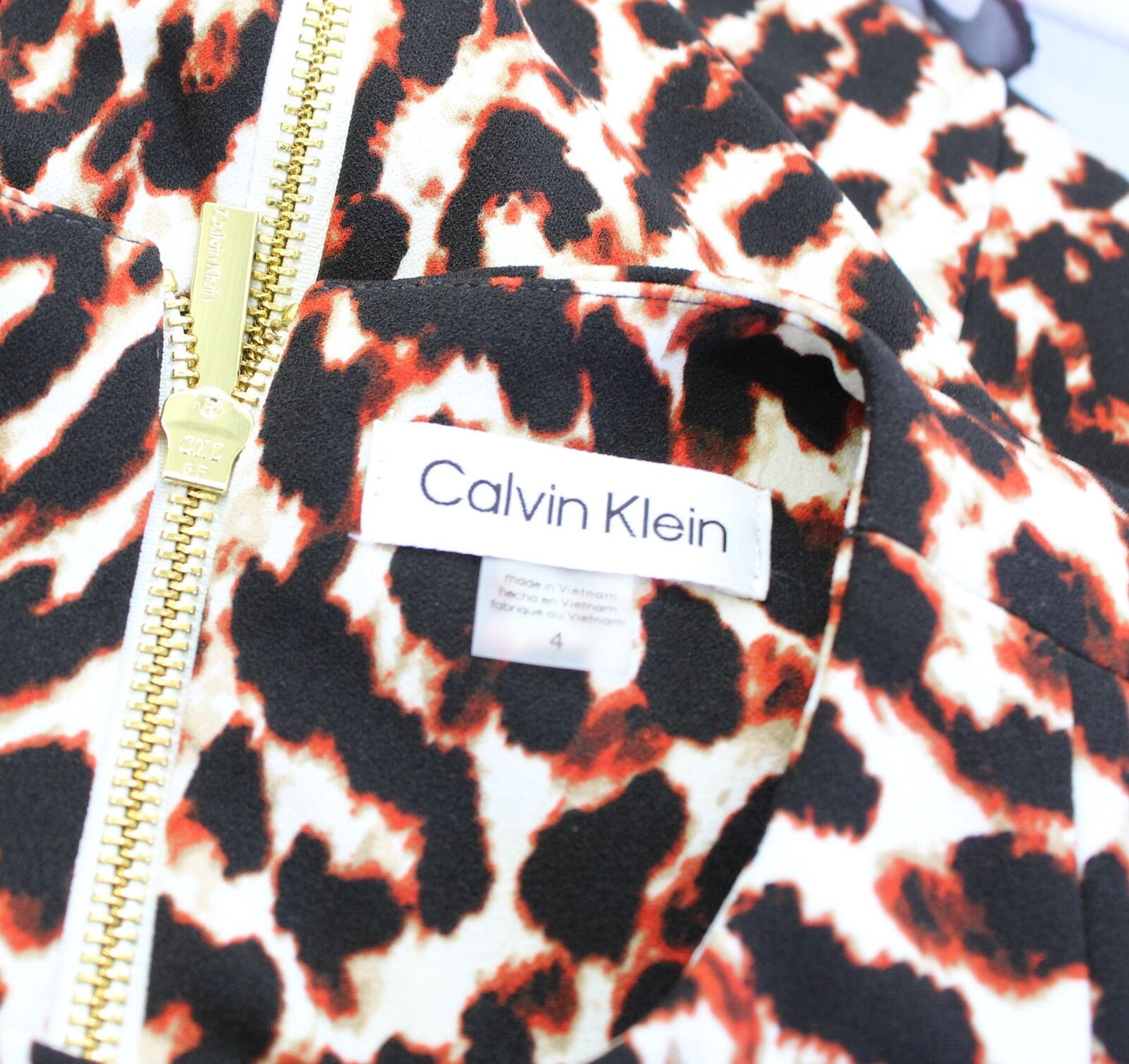 Calvin Klein Womens Cheetah Print Sleeveless Sheath Dress Size 4 Career Black