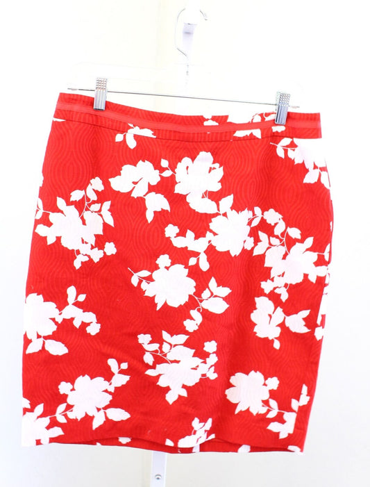 NWT Talbots Womens Petites Red White Floral Jacquard Pencil Skirt Size 10P