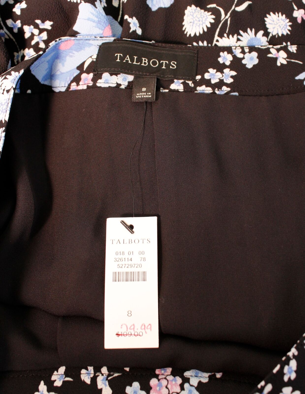 NWT Talbots Womens Black Blue Wildflower Floral Print Pleated Midi Skirt Size 8