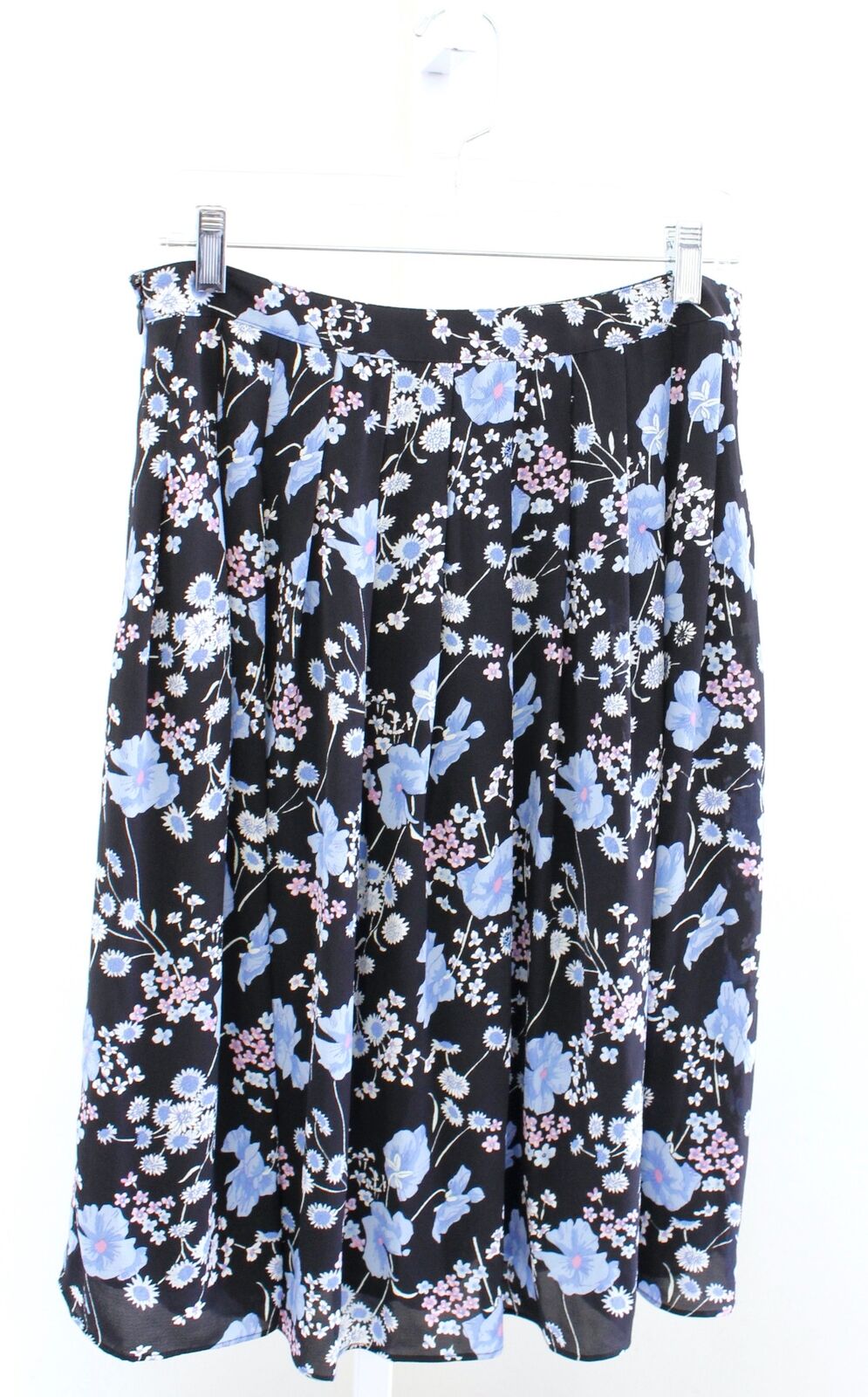 NWT Talbots Womens Black Blue Wildflower Floral Print Pleated Midi Skirt Size 8