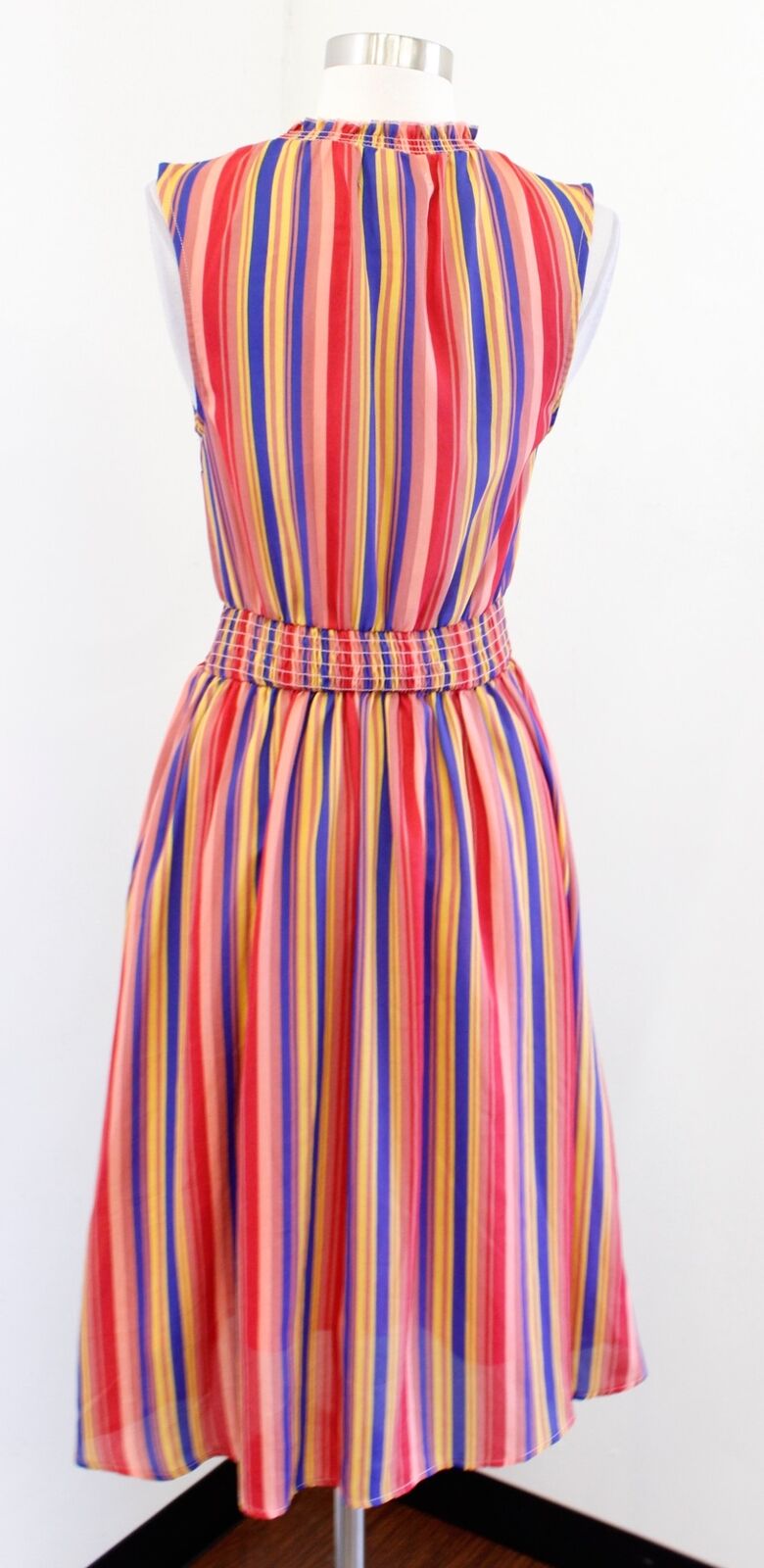 Modcloth Colorful Rainbow Striped Smocked Ruffle Neck Dress Size S Sleeveless