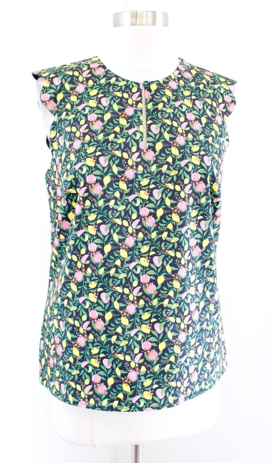 1901 Lemon Grapefruit Novelty Print Scalloped Trim Shell Tank Top Blouse PS SP