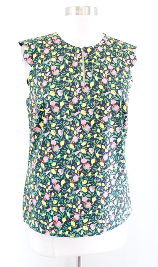 1901 Lemon Grapefruit Novelty Print Scalloped Trim Shell Tank Top Blouse PS SP