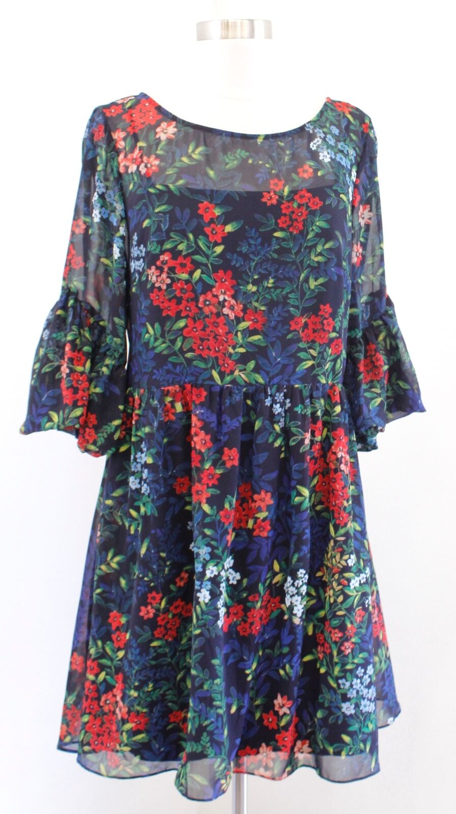 Lauren Ralph Lauren Navy Blue Floral Print Bell Sleeve Flare Dress Size 6 Casual