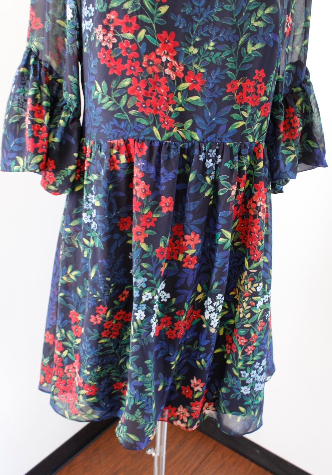 Lauren Ralph Lauren Navy Blue Floral Print Bell Sleeve Flare Dress Size 6 Casual