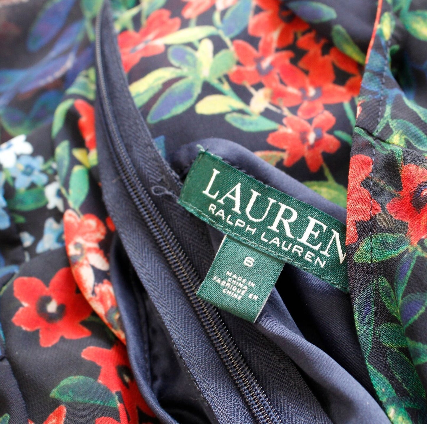 Lauren Ralph Lauren Navy Blue Floral Print Bell Sleeve Flare Dress Size 6 Casual