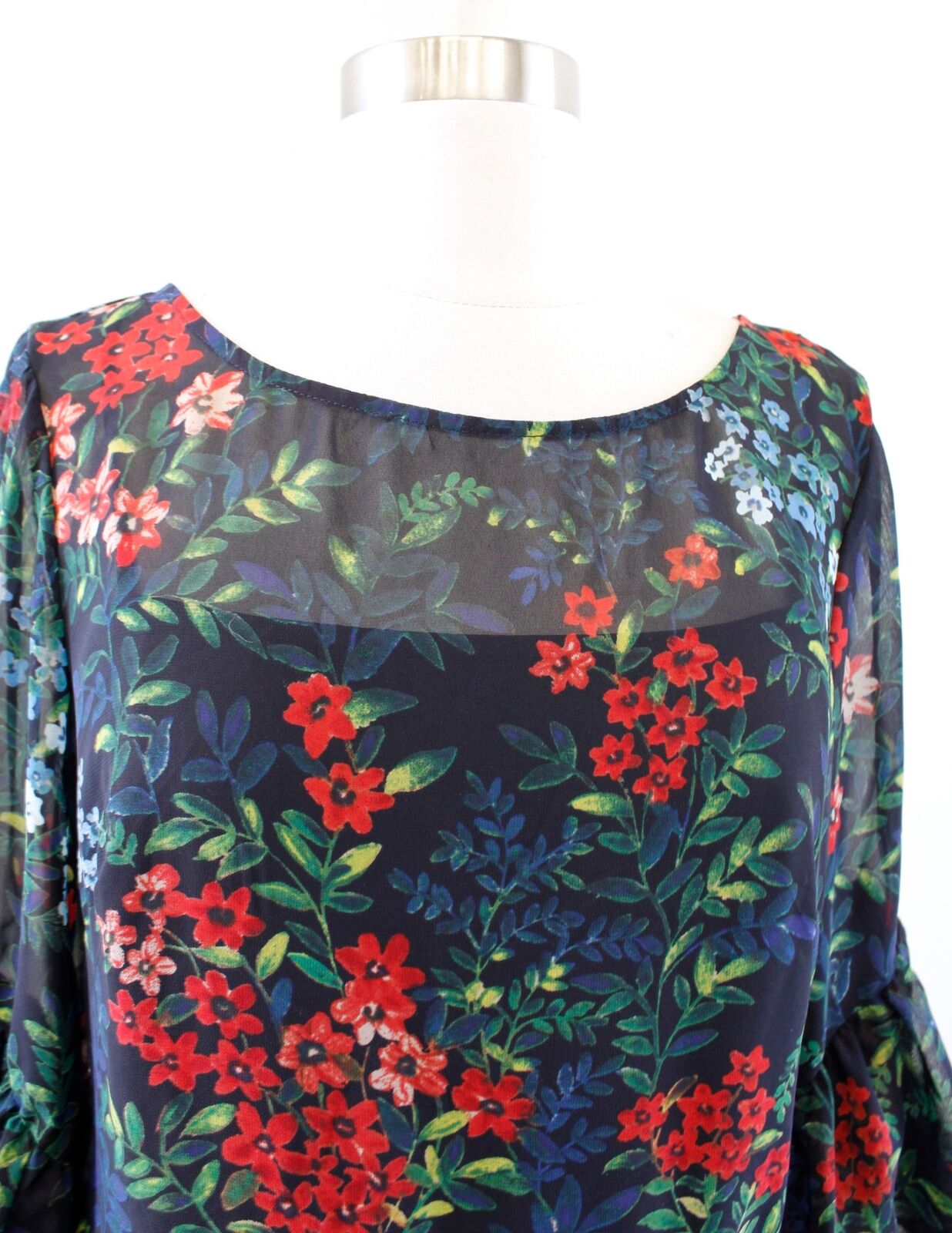 Lauren Ralph Lauren Navy Blue Floral Print Bell Sleeve Flare Dress Size 6 Casual