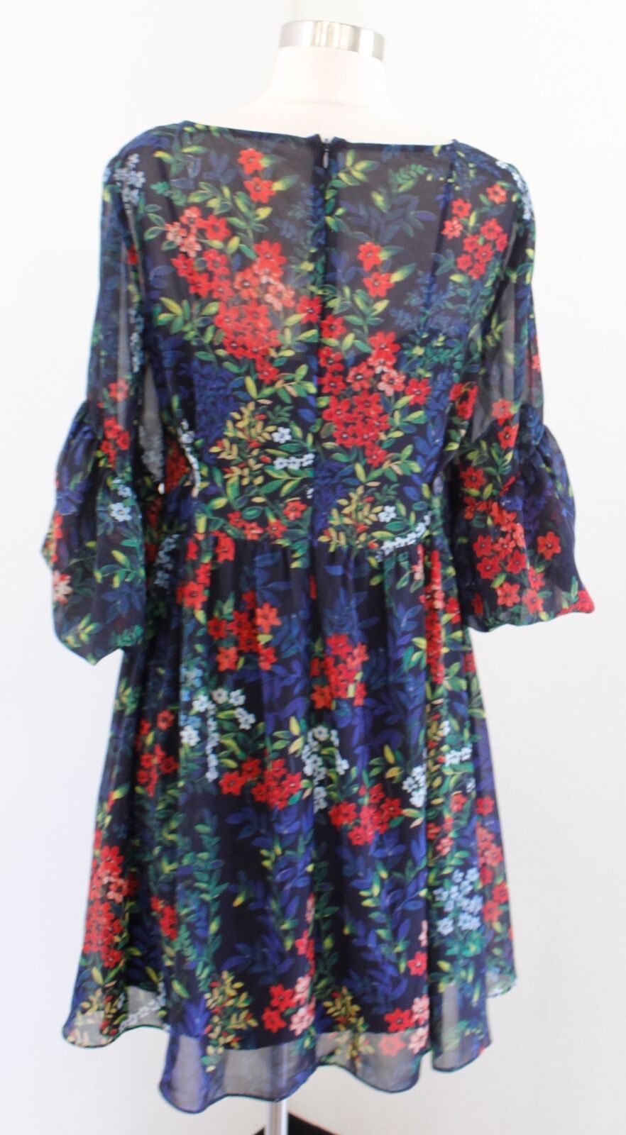 Lauren Ralph Lauren Navy Blue Floral Print Bell Sleeve Flare Dress Size 6 Casual