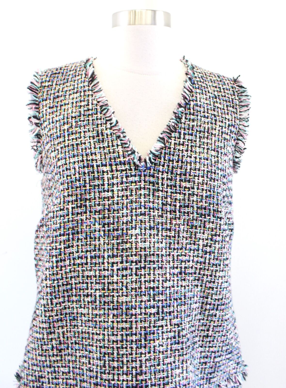 J Crew Womens Multi Color Colorful Tweed Fringe V Neck Shift Dress Size 6