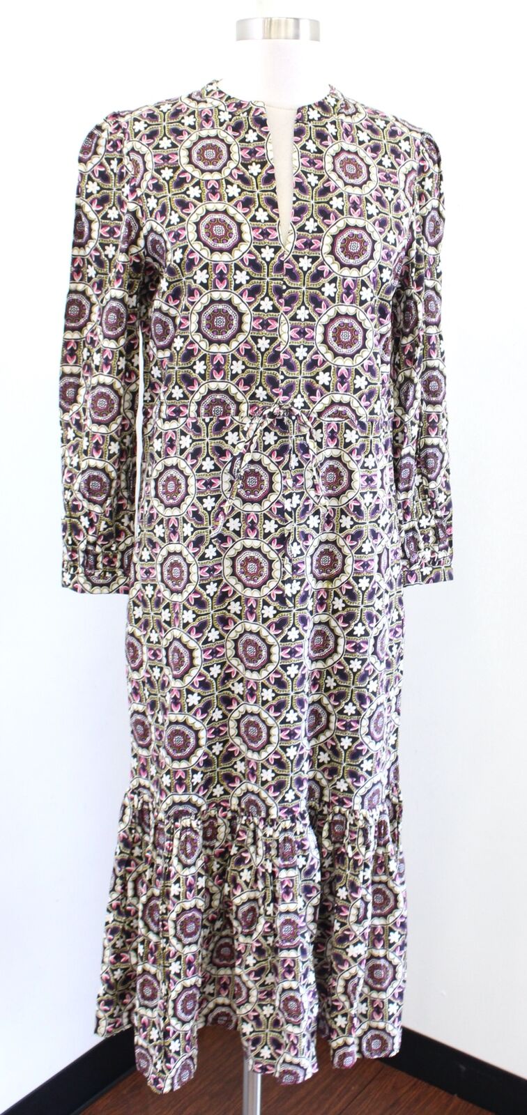 NWT Jude Connally Medallion Mosaic Print Tiered Midi Maxi Dress Size XS Tie