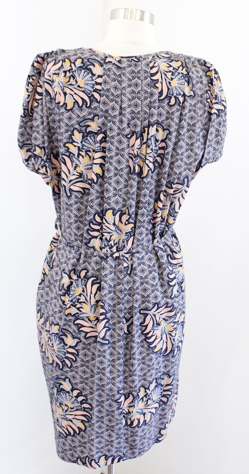 The Odells Gray Floral Print V Neck Tie Waist Shift Dress Size S Geometric