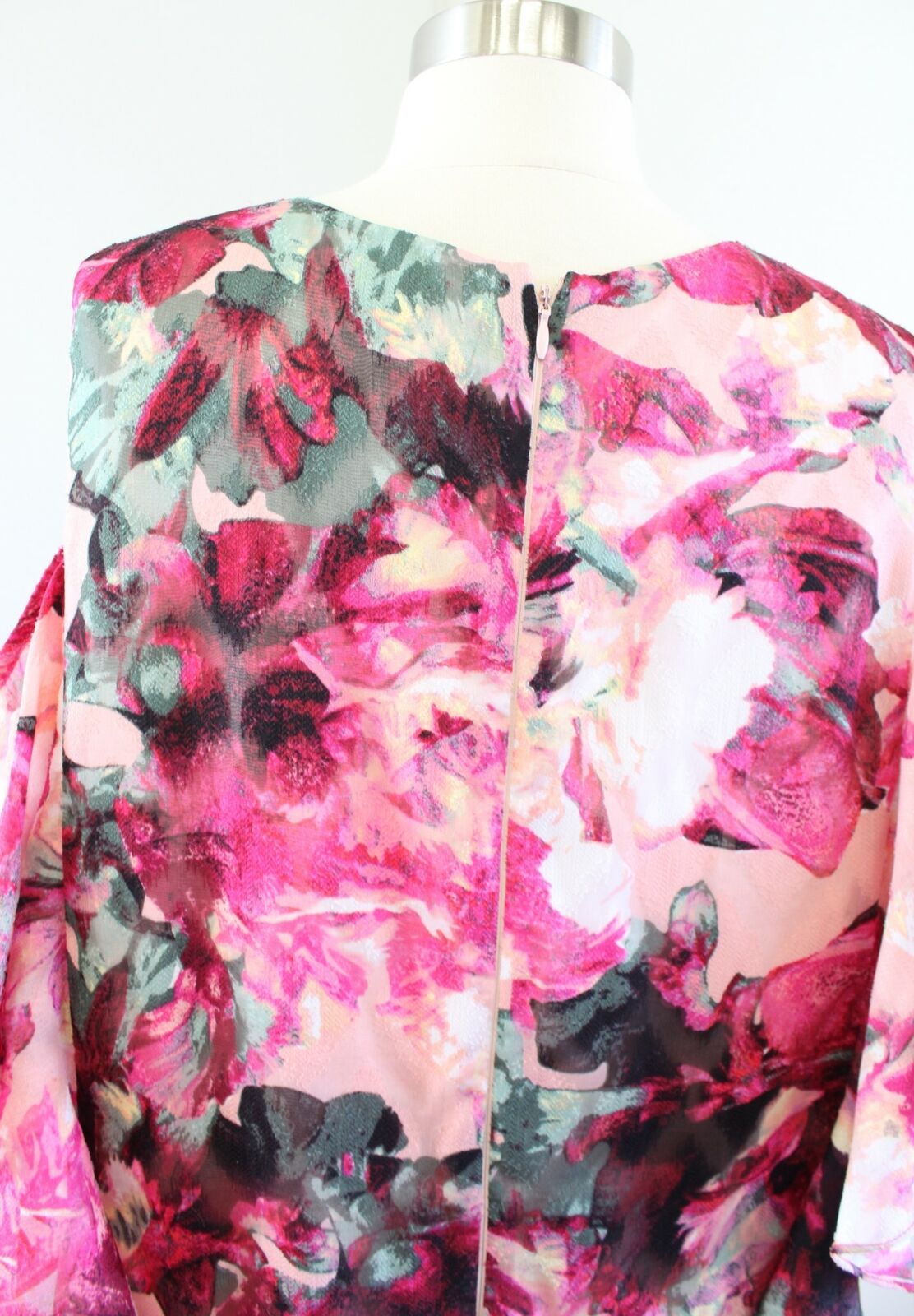 Tahari ASL Levine Pink Abstract Floral Ruffle Cold Shoulder Shift Dress Size 12