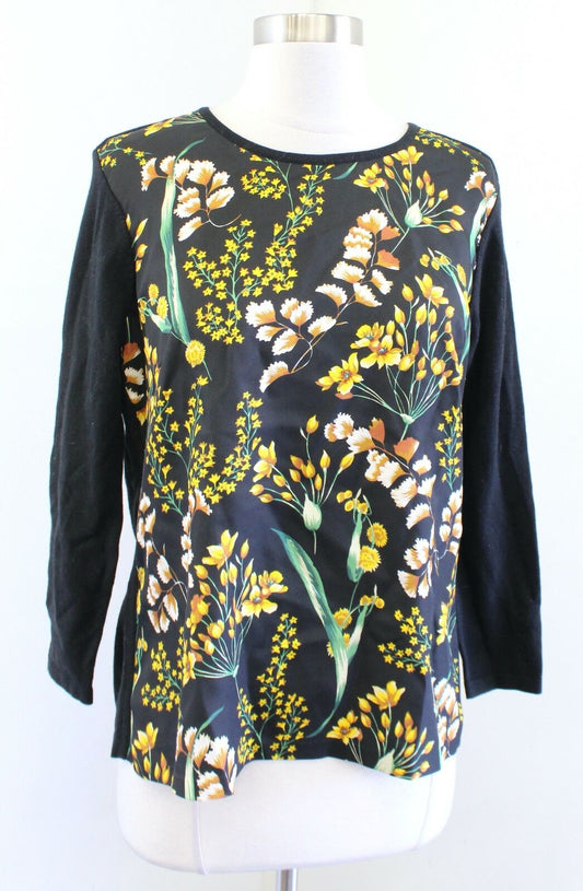 NWT J McLaughlin Black Floral Contrast Phinney Sweater Top Sz S Pullover Yellow