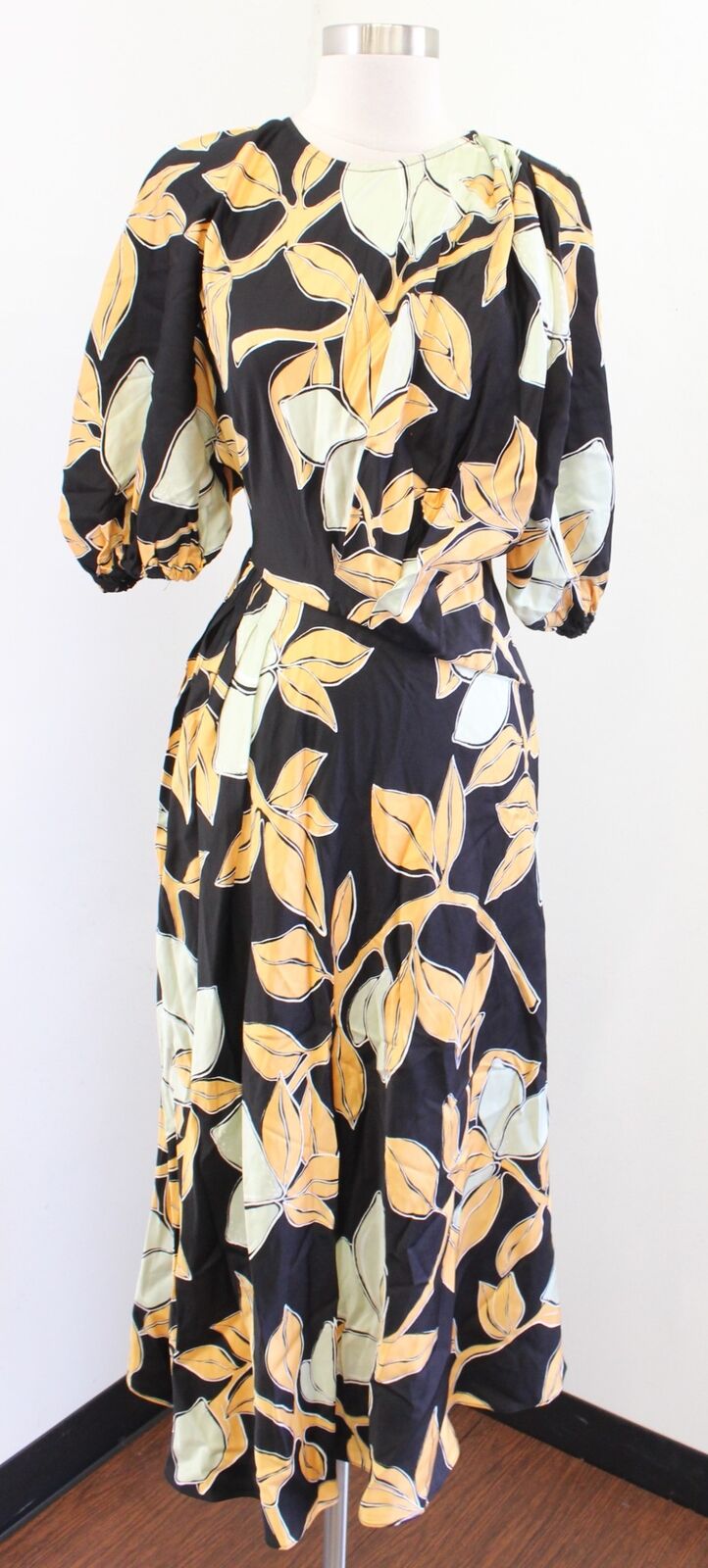 Stine Goya Aubrie Lemon Floral Print Draped Midi Maxi Dress Size S Black