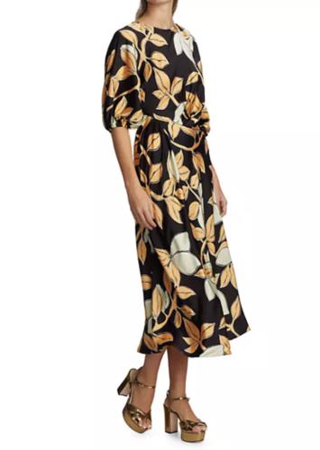 Stine Goya Aubrie Lemon Floral Print Draped Midi Maxi Dress Size S Black