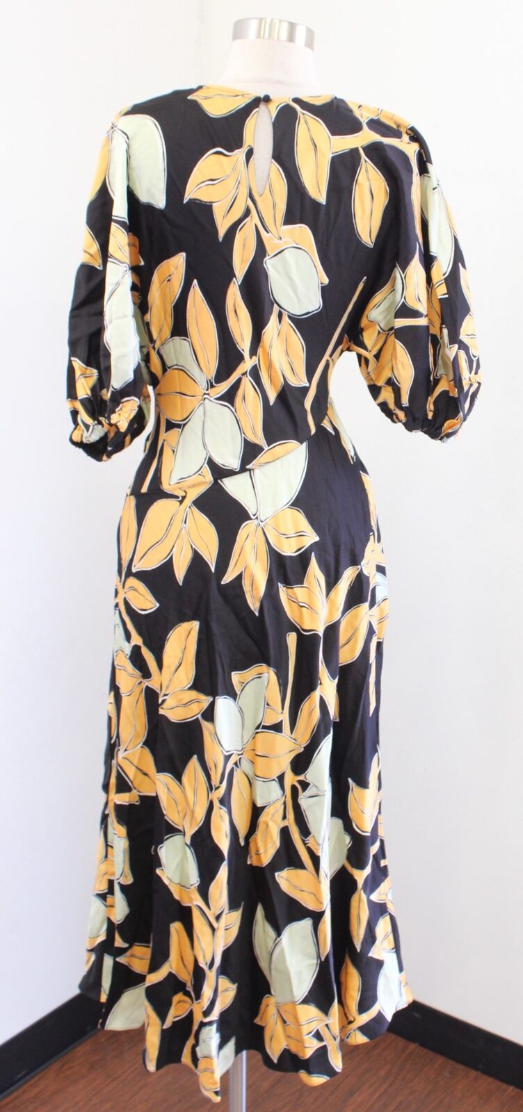 Stine Goya Aubrie Lemon Floral Print Draped Midi Maxi Dress Size S Black