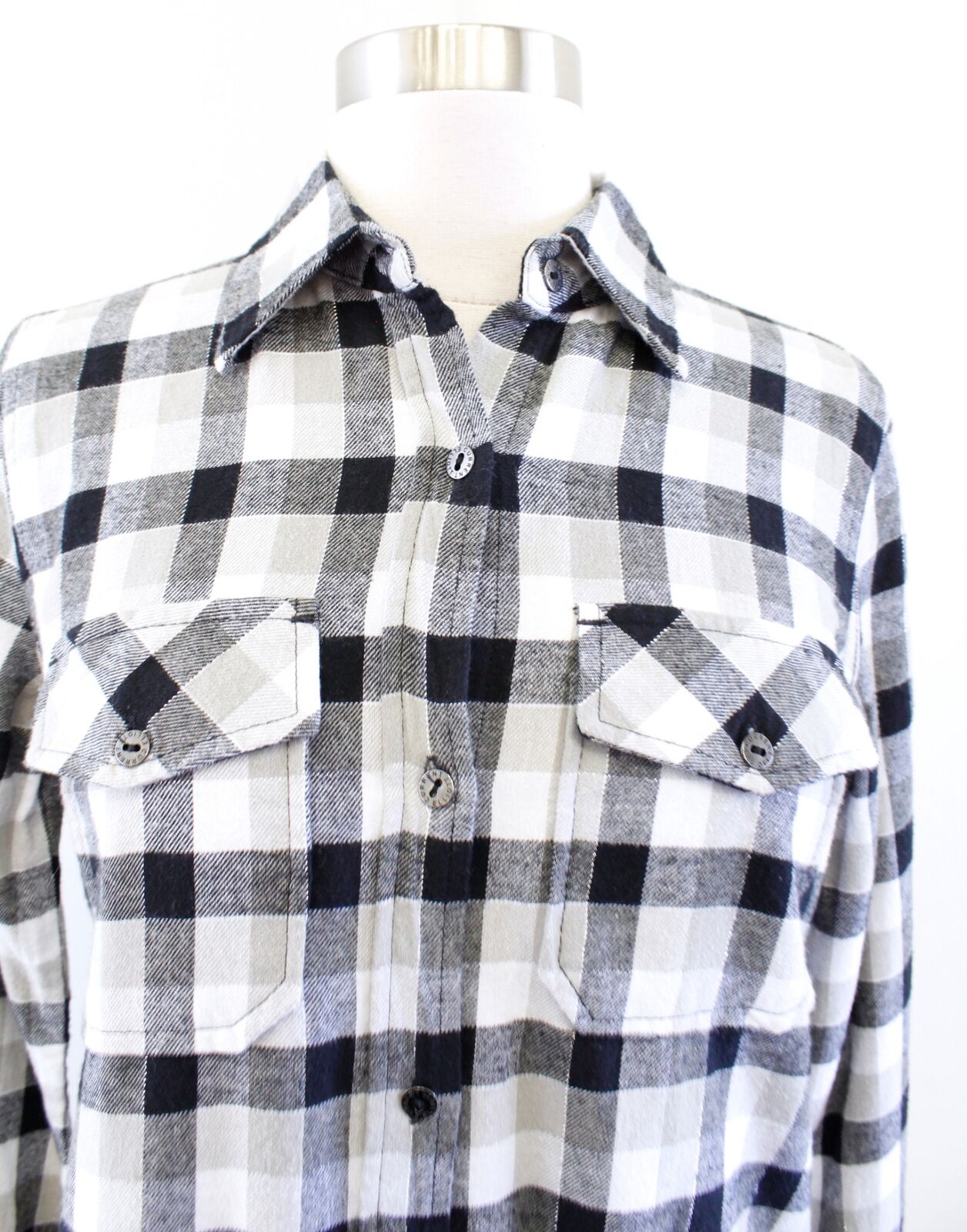 Current Elliott Perfect Plaid Frayed Hem Metallic Fringe Button Front Shirt Sz 0 Long Sleeve