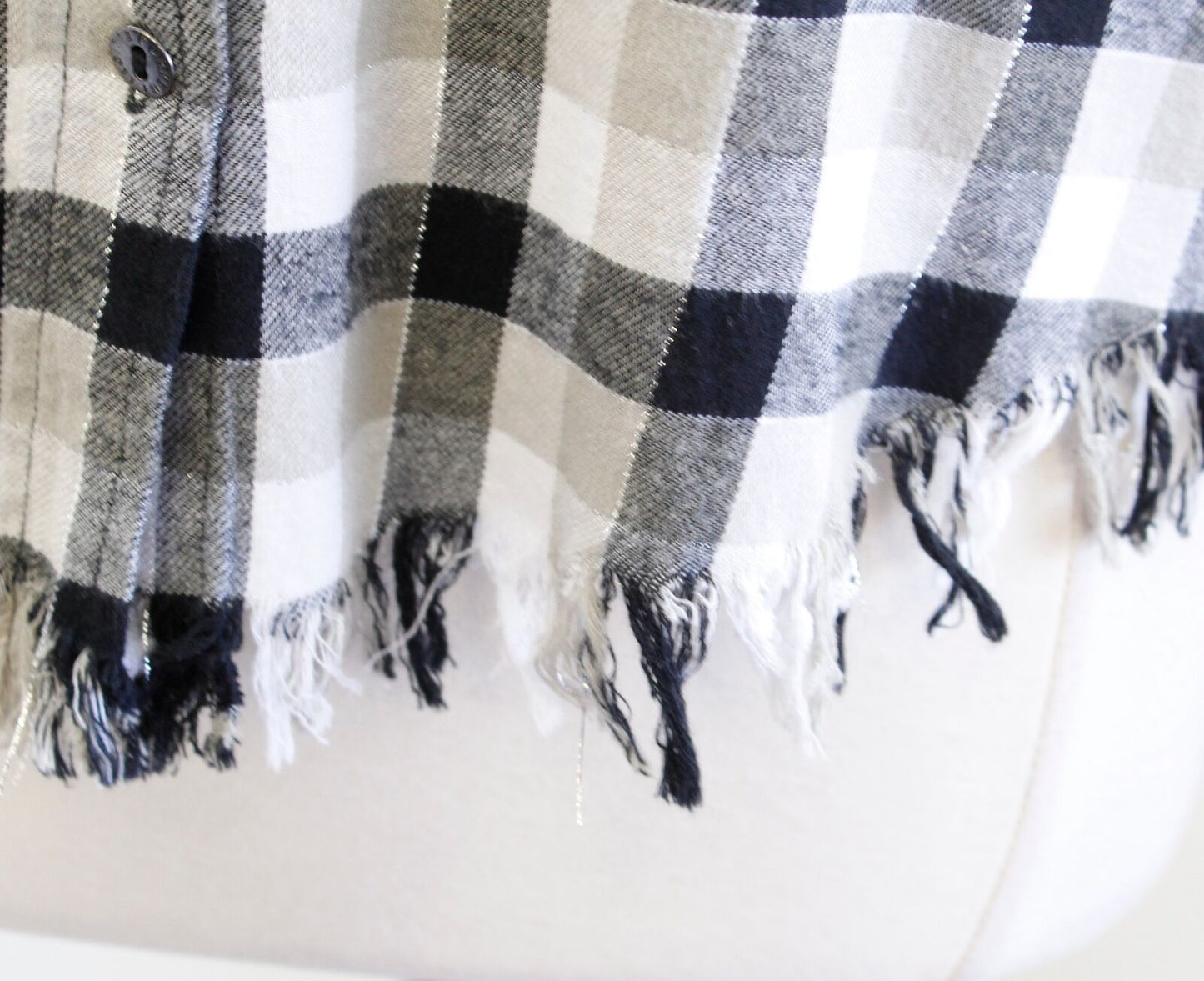 Current Elliott Perfect Plaid Frayed Hem Metallic Fringe Button Front Shirt Sz 0 Long Sleeve