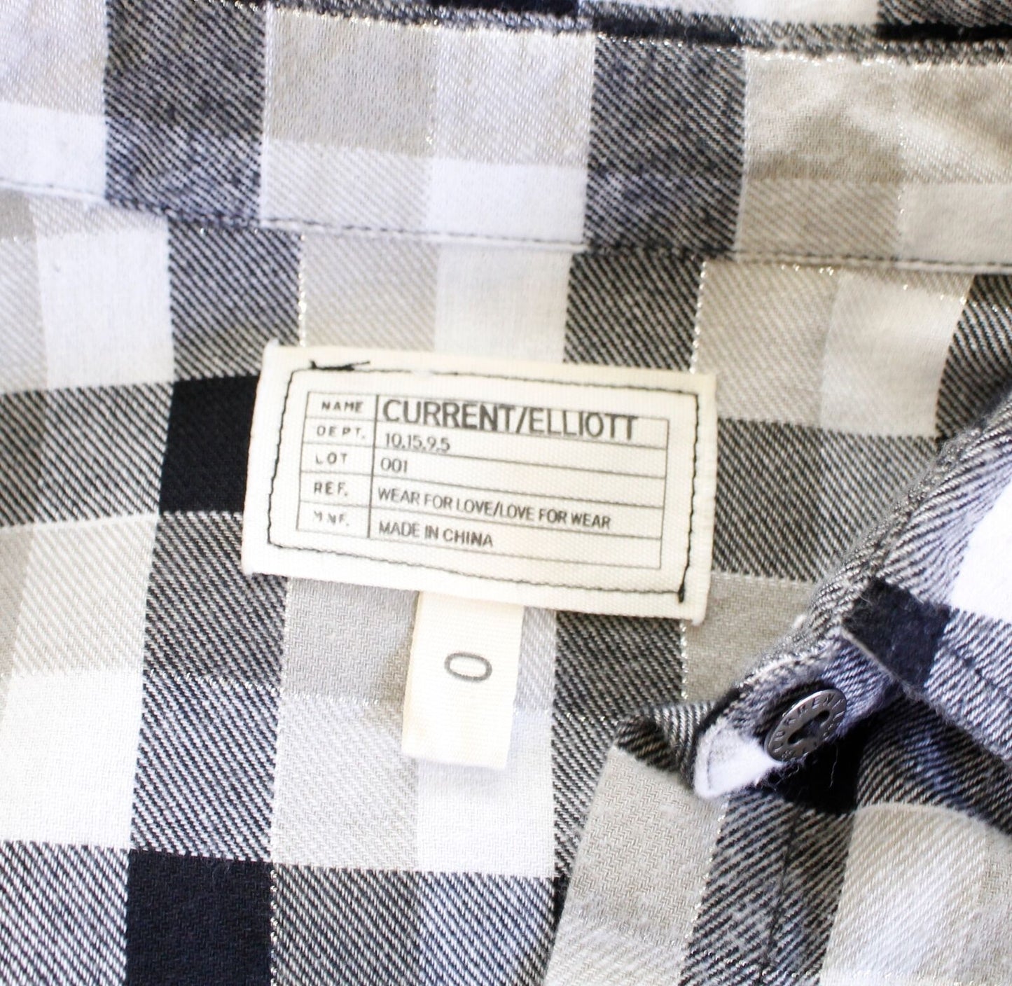 Current Elliott Perfect Plaid Frayed Hem Metallic Fringe Button Front Shirt Sz 0 Long Sleeve