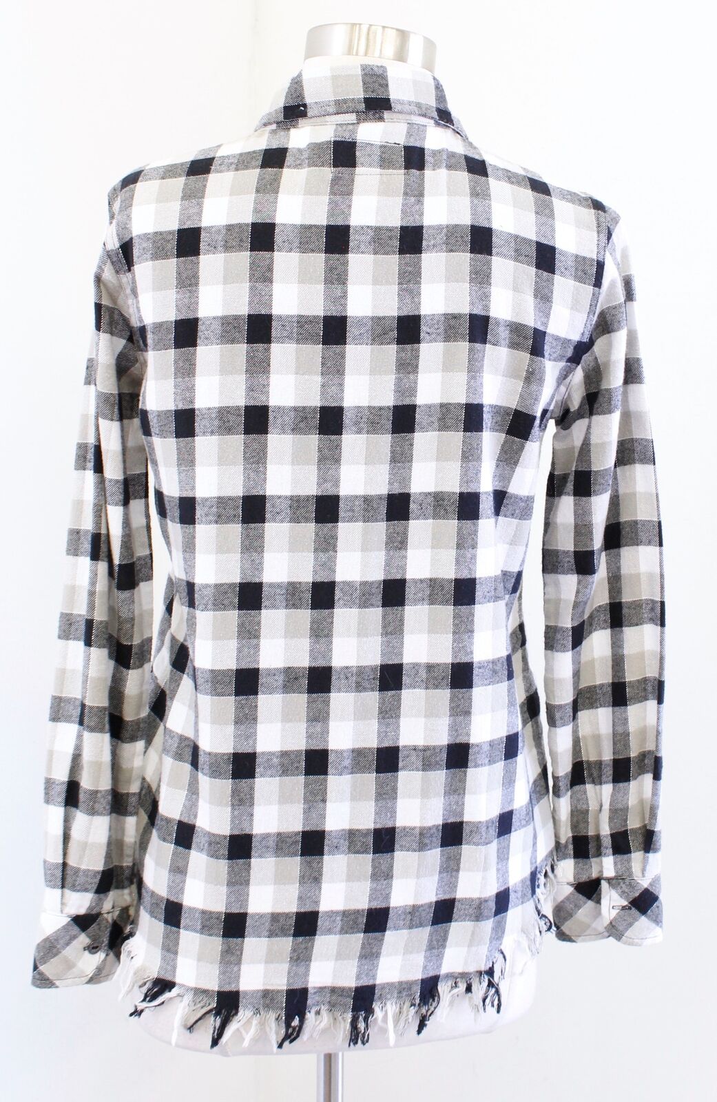 Current Elliott Perfect Plaid Frayed Hem Metallic Fringe Button Front Shirt Sz 0 Long Sleeve