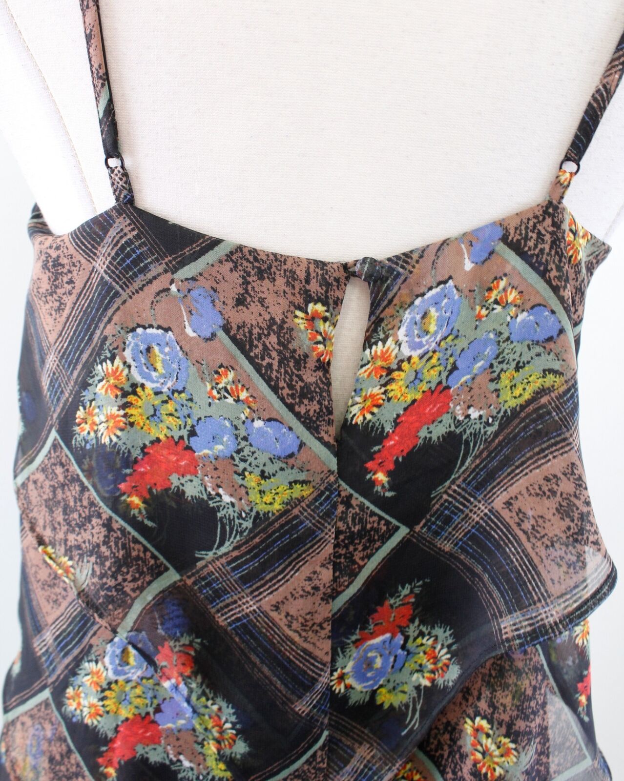 Free People Daisy Chain Black Brown Floral Plaid Ruffle Asymmetric Tier Dress 4