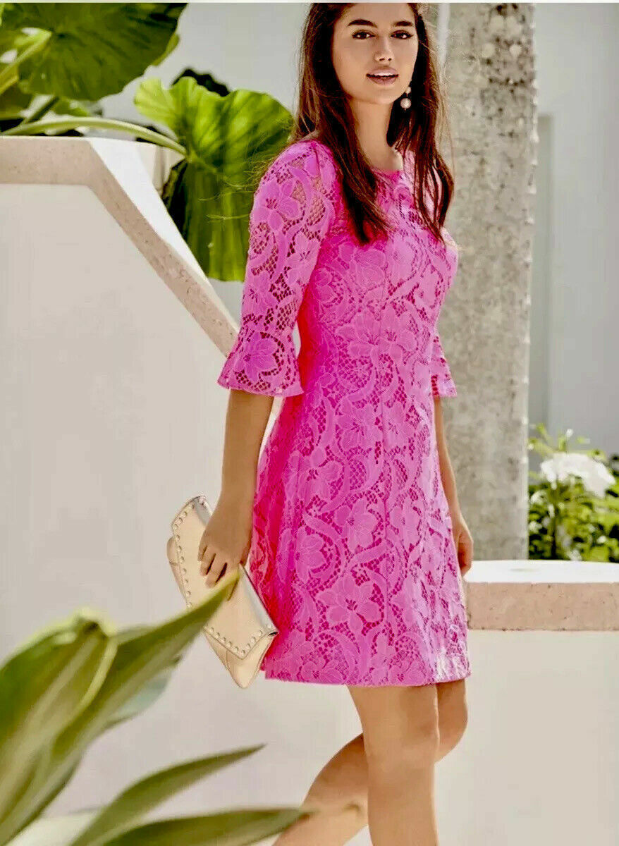 Lilly Pulitzer Allyson Pink Tropics Floral Vines Lace Sheath Dress Size 00