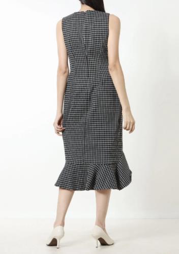 NWT Calvin Klein Black Windowpane Plaid Ruffle Hi Lo Midi Sheath Dress Size 12